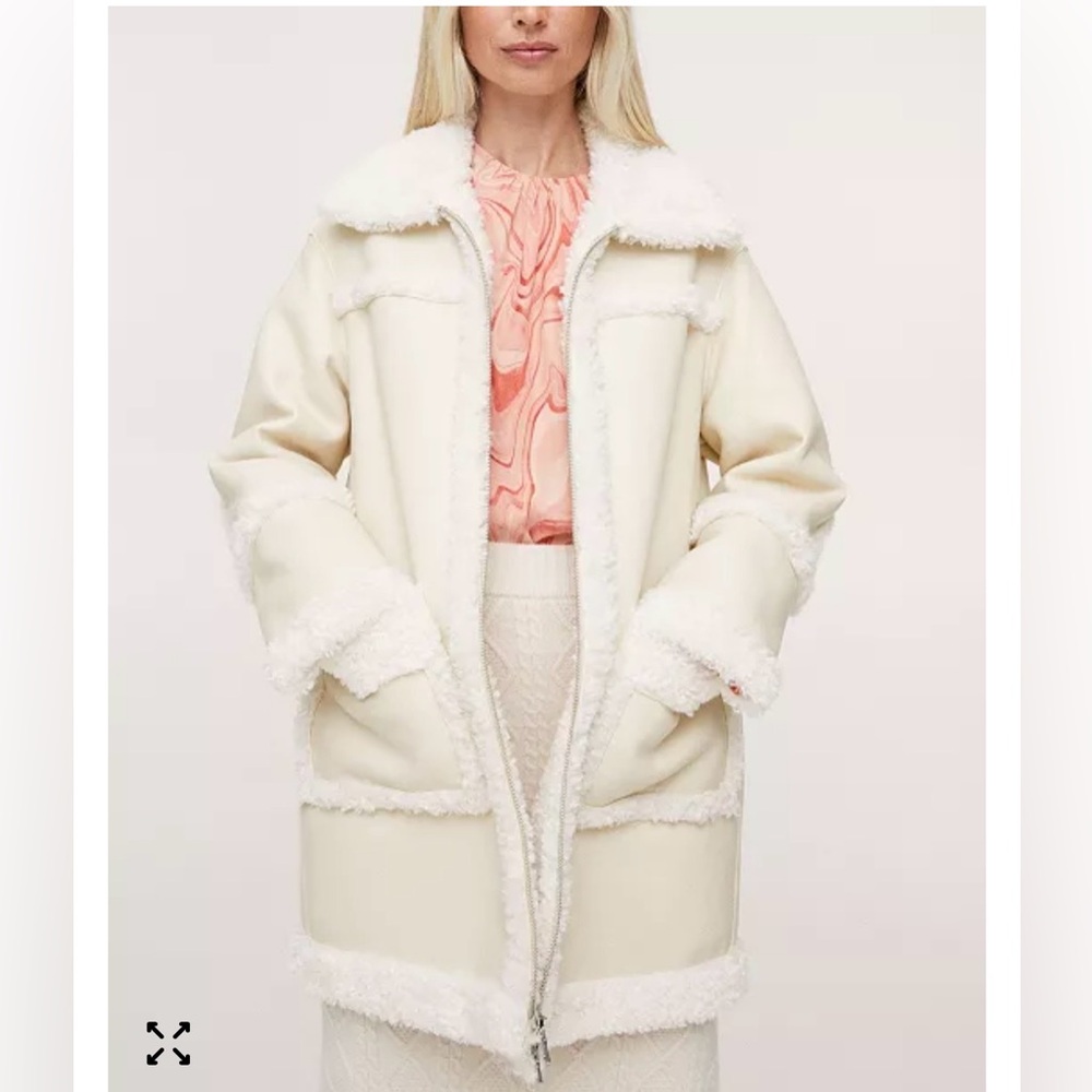 Faux-shearling leather-effect coat - Women | Mango‎ USA Sz XL